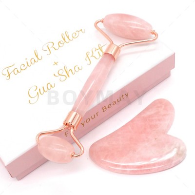 OEM Best Factory Price Private Label Massager Gua Sha Set Skin Facial Care Natual Rose Quartz Roller