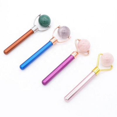 Amazon Hot Selling Therapy Stone Rose Quartz Nephrite Anti Aging Facial Natural Roll Ball Jade Eye Roller