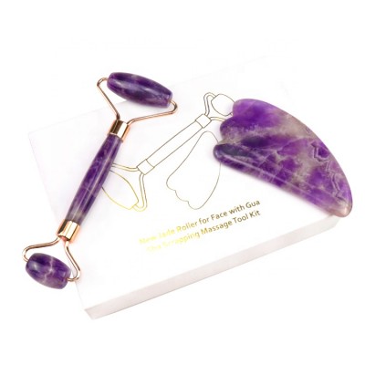 Beauty Jade Massager Private Label Therapy Stone Anti Aging Face Massage Natural Double Purple Jade Amethyst Roller