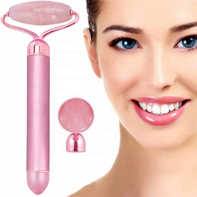 New Product 2 in 1 Kit Wholesale Private Label Korea Face Vibrator Jade Pink Rose 24k Gold Facial Energy Beauty Bar